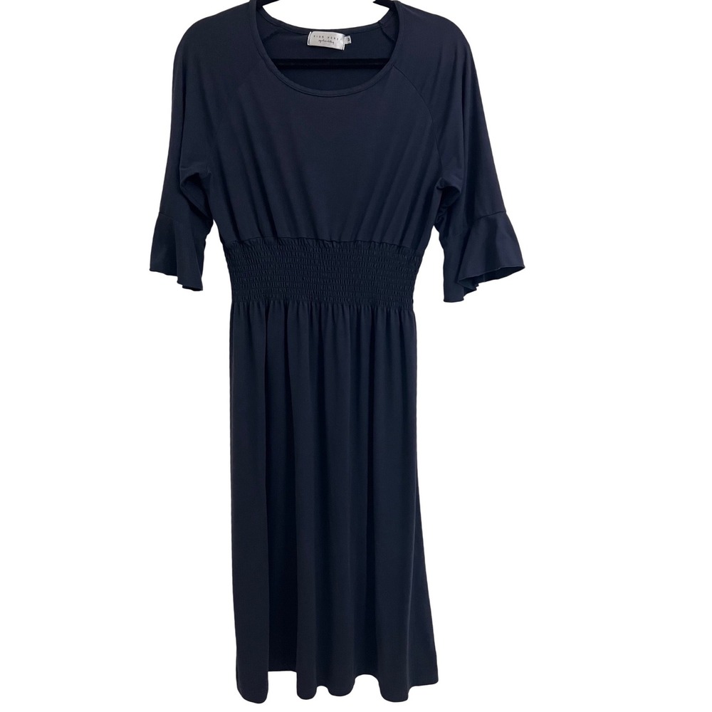 Sign Here Navy Blue Smocked Waist Ruffle Sleeve Midi Dress Womens‎ Medium